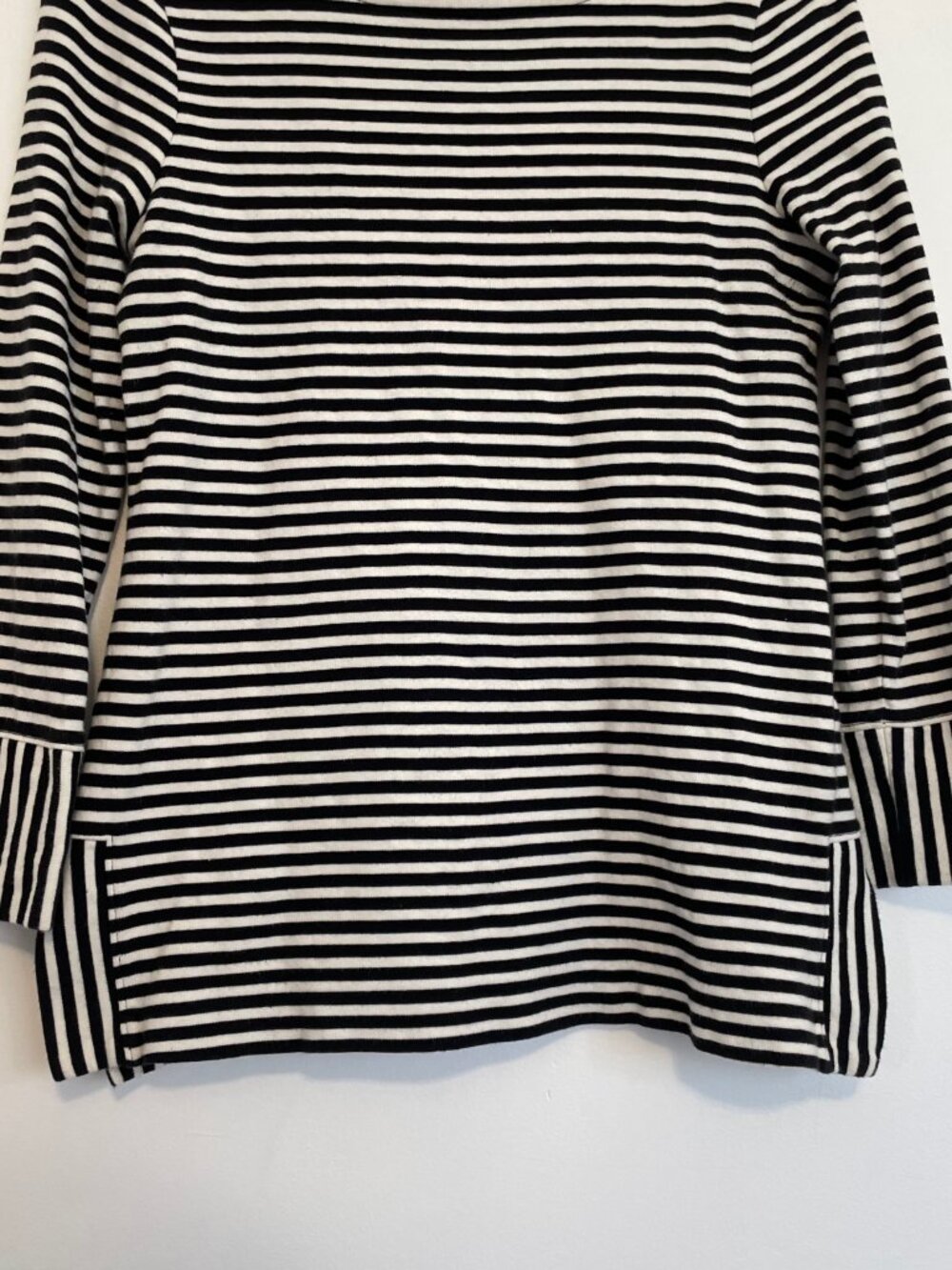 TALBOTS Bateau Neck Striped Tunic Black White Long Sleeve Cotton PETITE Small PS - Picture 5 of 15